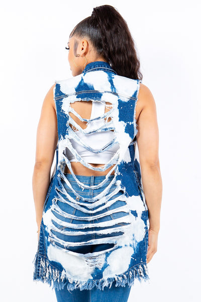 American Bazi Denim Vest - Frayed Edge, Button-Up Style
