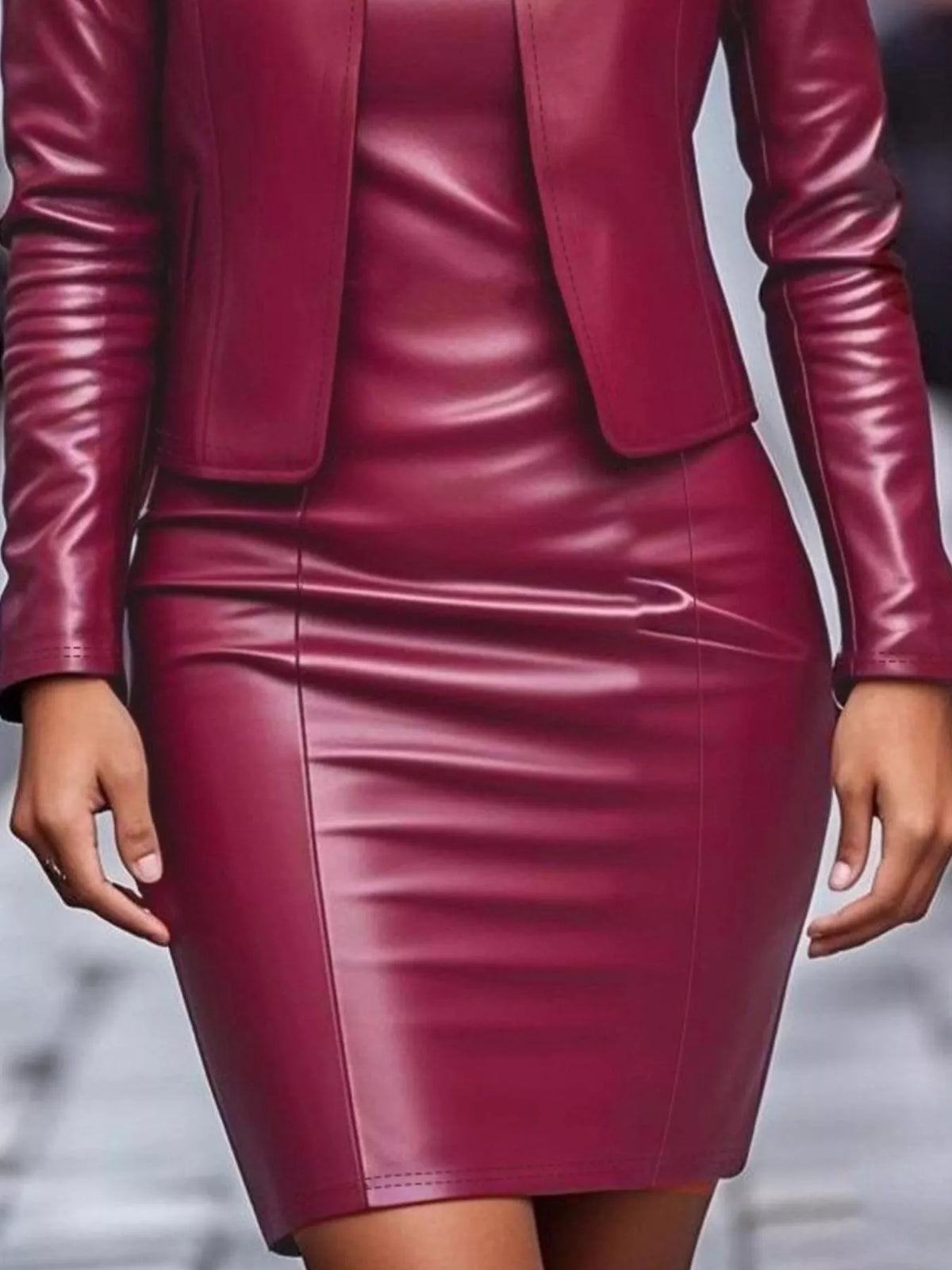 Open Front Leather Jacket & Mini Dress Set