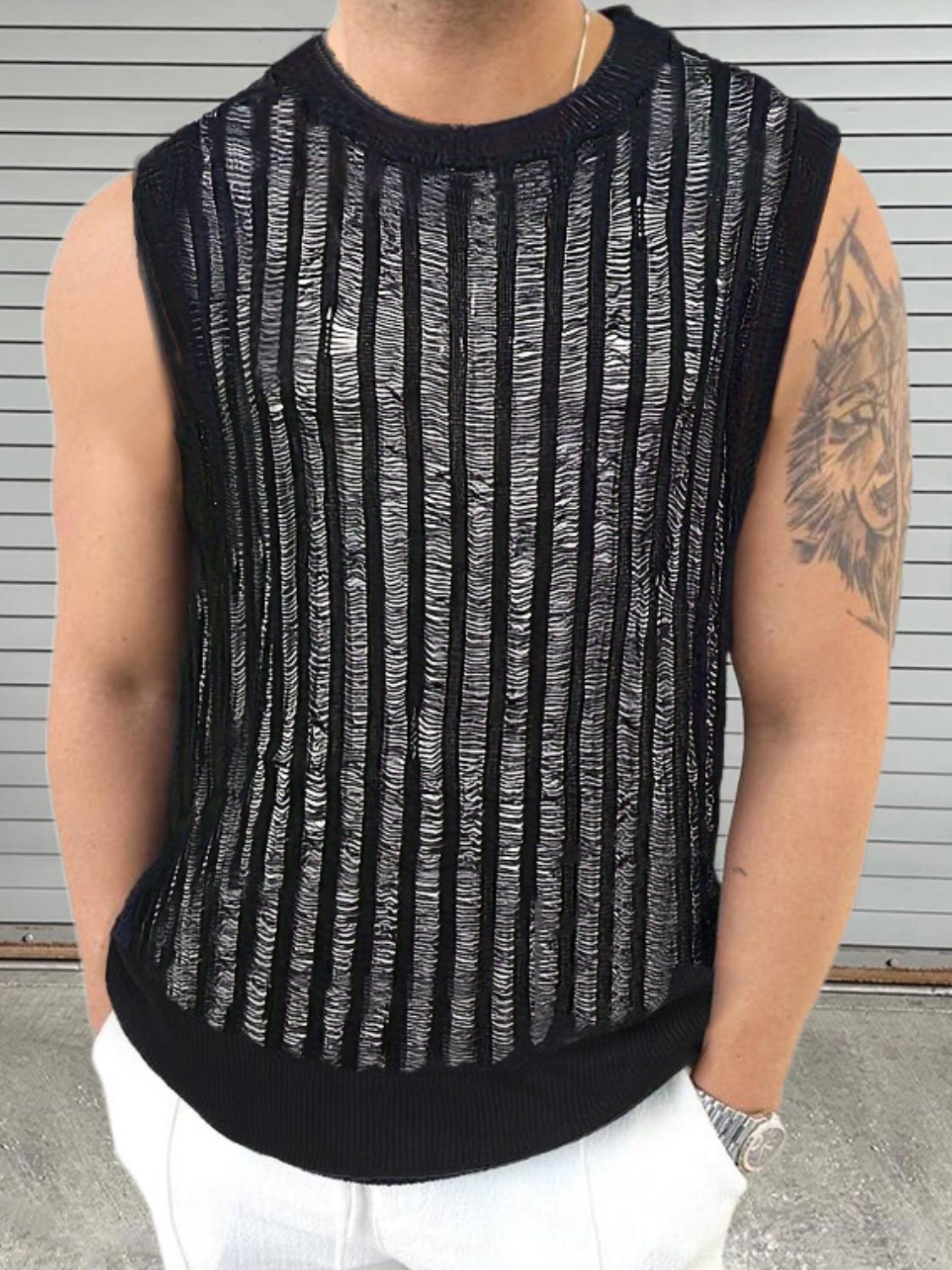 Men's Round Neck Hollow Out Sleeveless Top for Casual Style