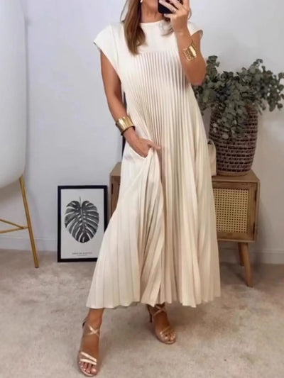 Full Size Pleated Round Neck Maxi Dress Plus Size