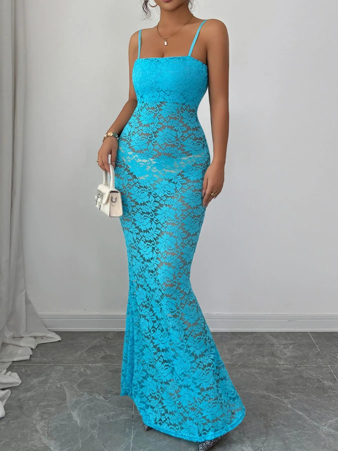 Lace Square Neck Maxi Cami Dress