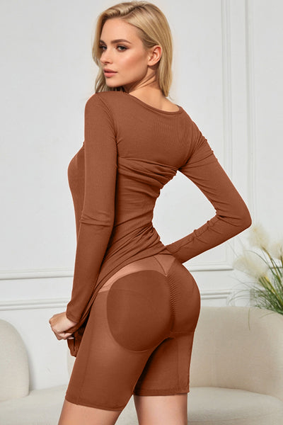 Flattering Shapewear Maxi Dress with Square Neck & Long Sleeves