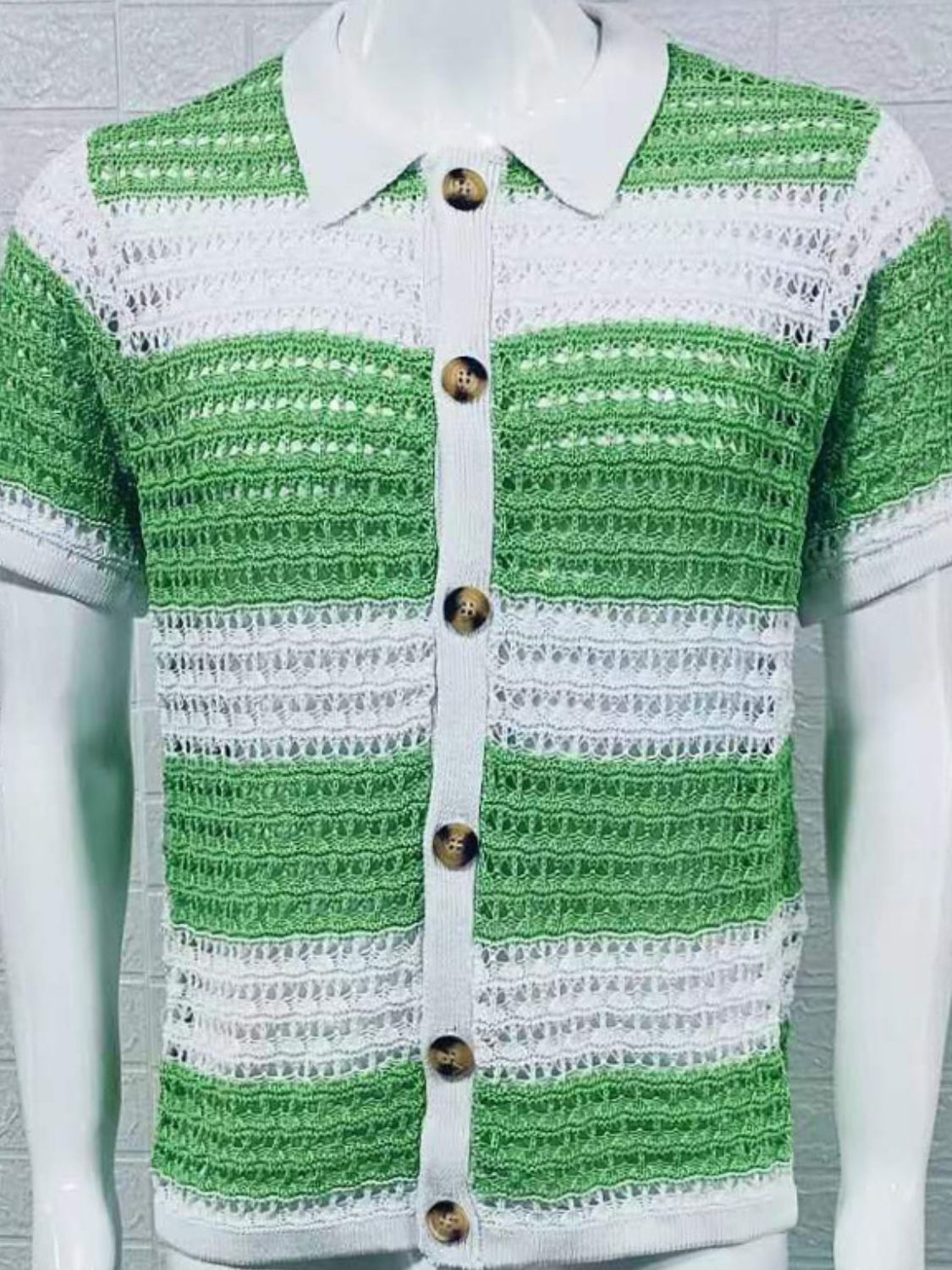 Men's Button Down Collared Neck Contrast Openwork Shirt Style