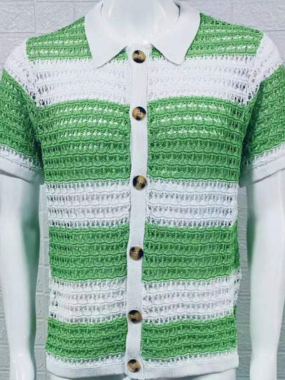 Men's Button Down Collared Neck Contrast Openwork Shirt Style