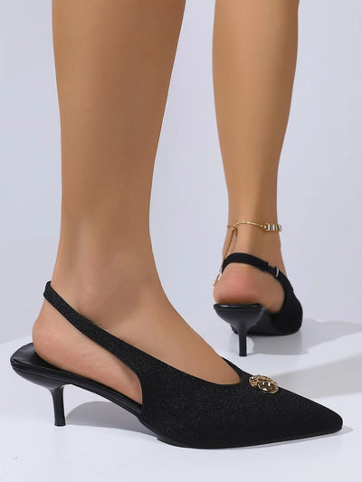 Slingback Pointed Toe Mid Heel Pumps