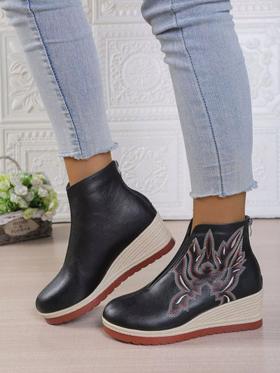 Round Toe Wedge Ankle Boots