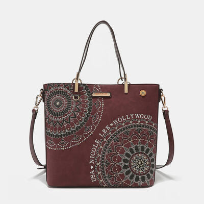 Nicole Lee USA Metallic Stitching Embroidery Rhinestone Tote Bag