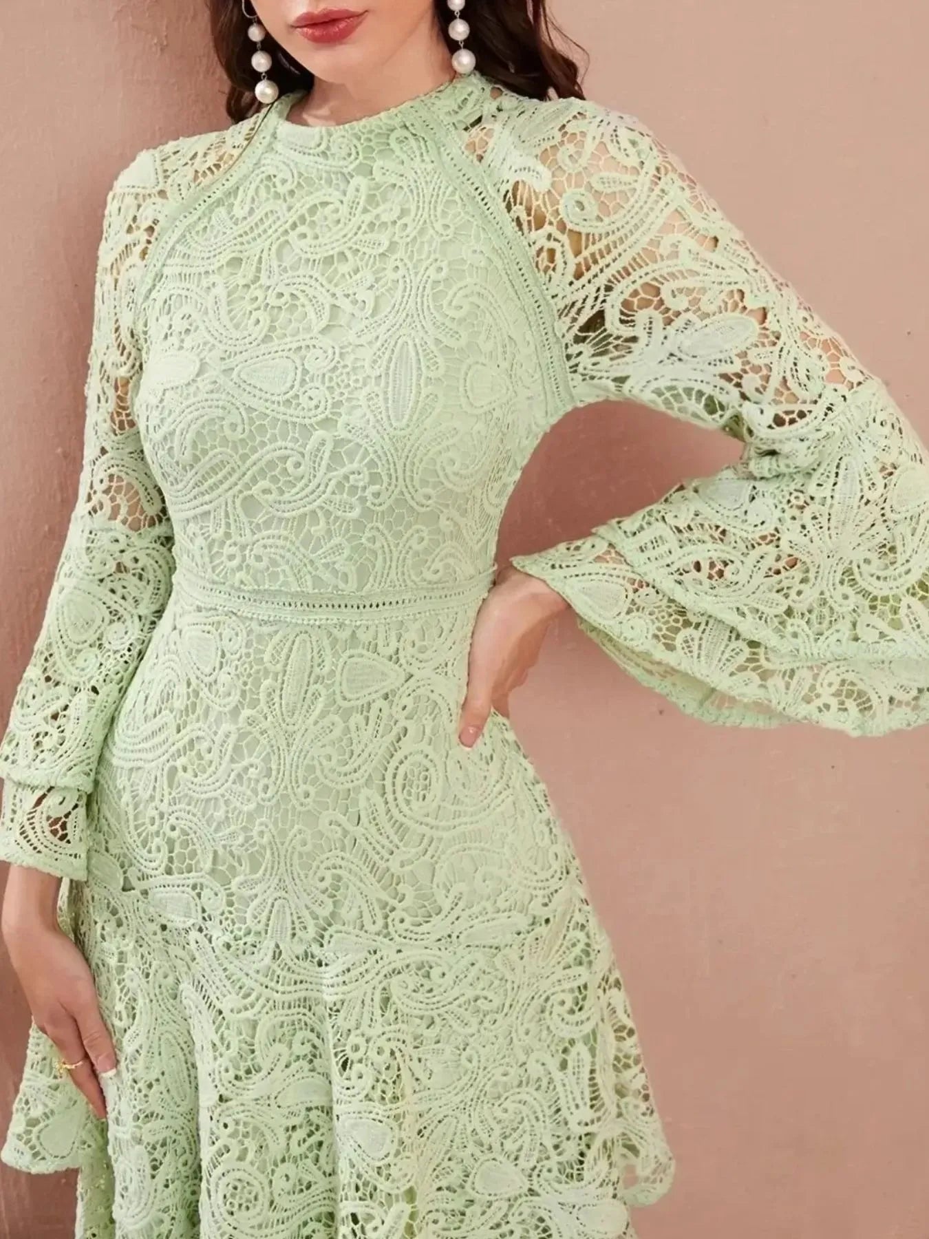 Lace Layered Flare Sleeve Dress
