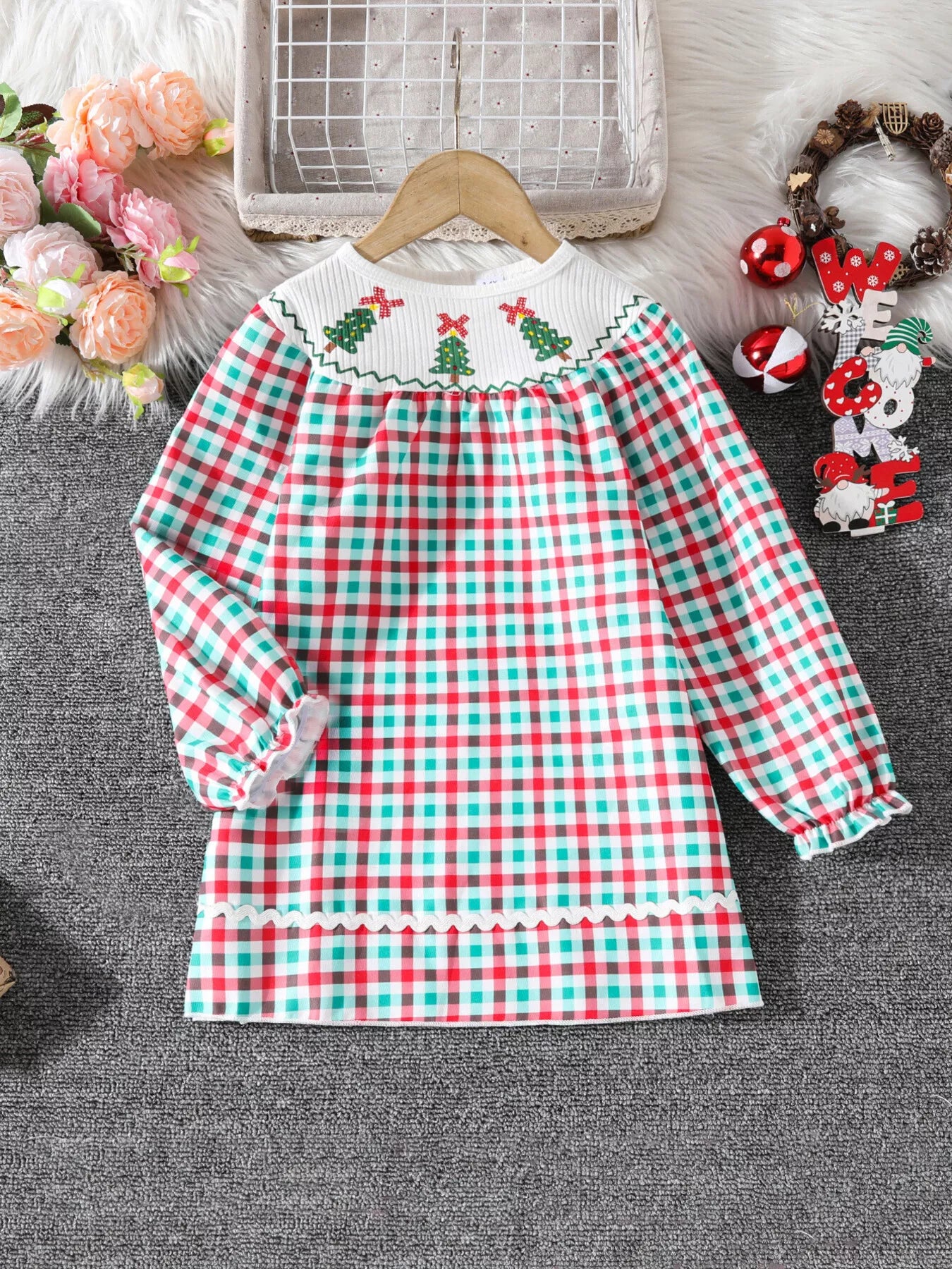 Children's Christmas Tree Plaid Dress