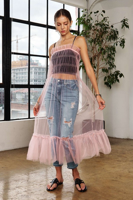 Adora Ruffled Mesh Cover-Up Dress for Trendy Summer Beachwear