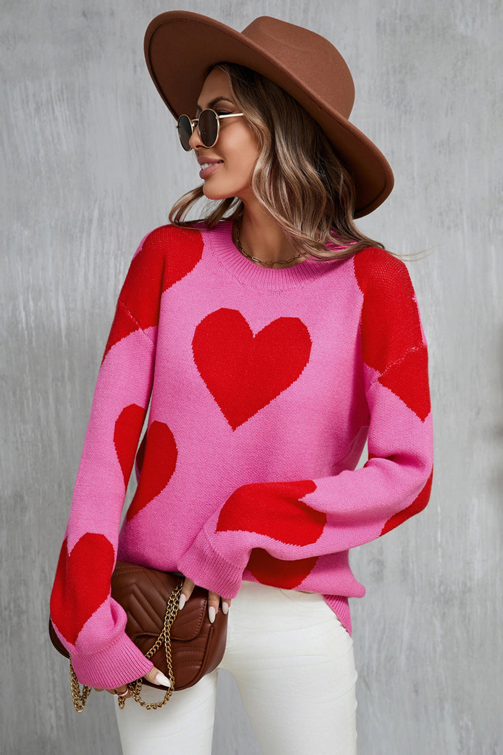 Angel Wings Heart Sweater with Dropped Shoulders and Long Sleeves