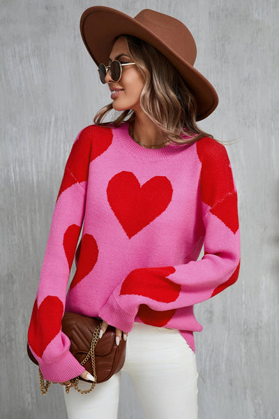 Angel Wings Heart Sweater with Dropped Shoulders and Long Sleeves