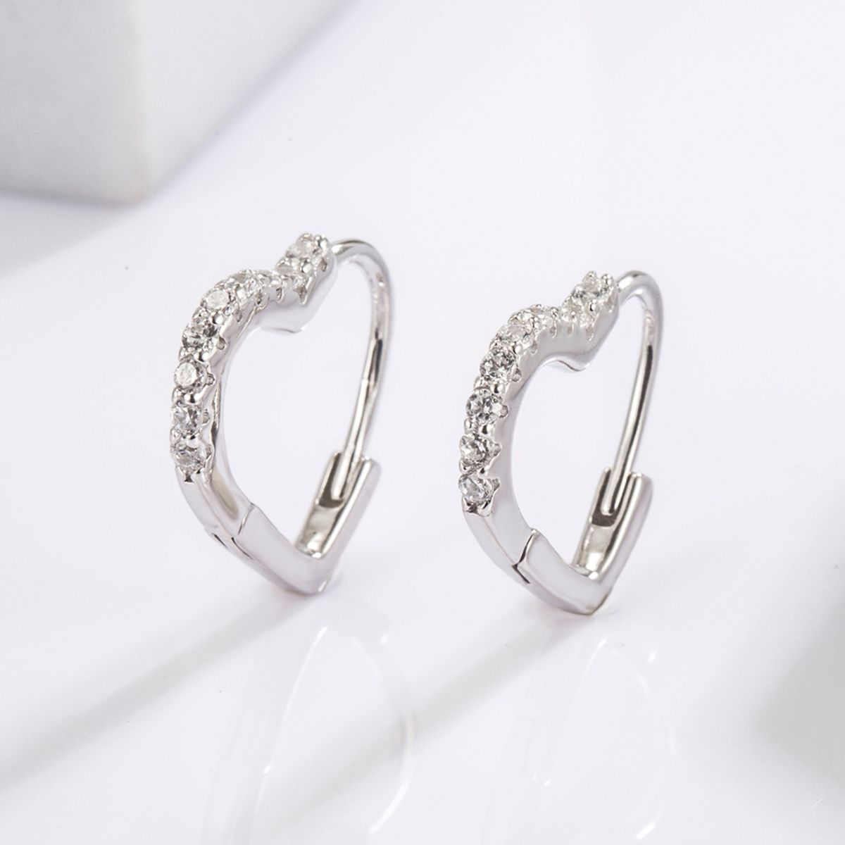 Timeless Heart-Shaped Zircon Earrings in Sterling Silver