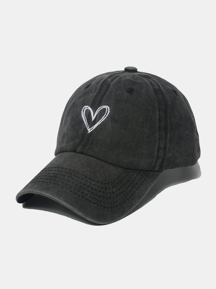 Embroidered Heart Washed Cotton Baseball Cap for Casual Style