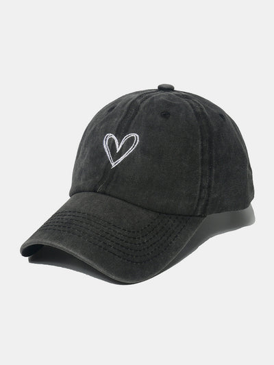 Embroidered Heart Washed Cotton Baseball Cap for Casual Style