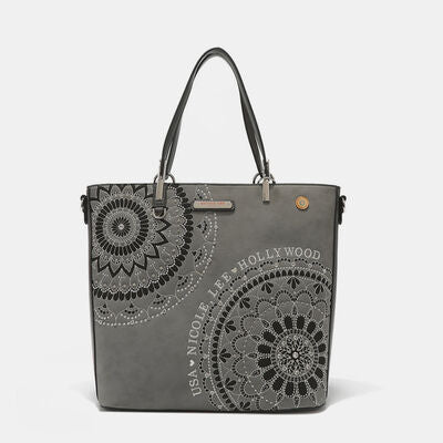 Nicole Lee USA Metallic Stitching Embroidery Rhinestone Tote Bag
