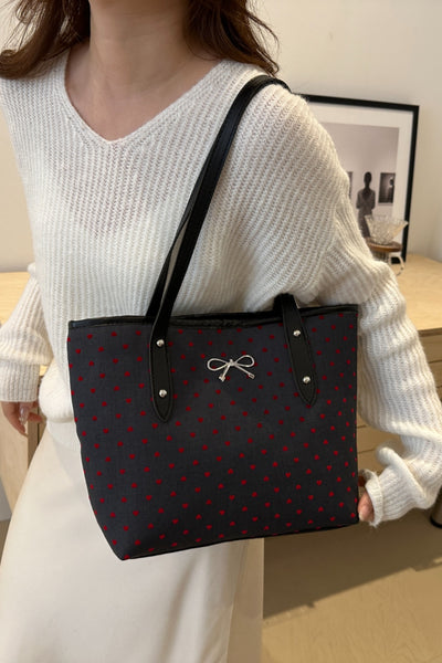 Stylish Bow Trim Polyester Tote Bag for Everyday Use