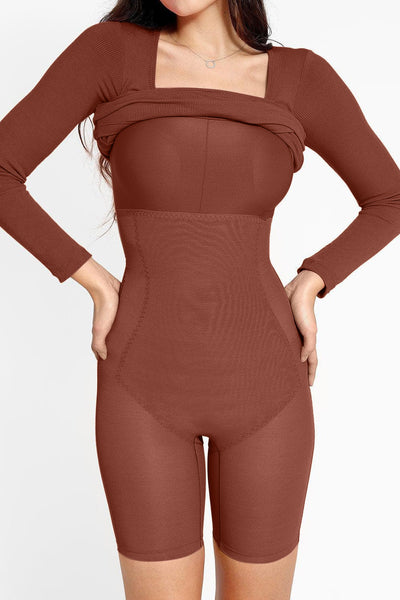 Sleek Black Long Sleeve Dress with Built-In Shapewear Elegance