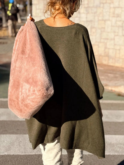 Ribbed Hem V-Neck Sweater