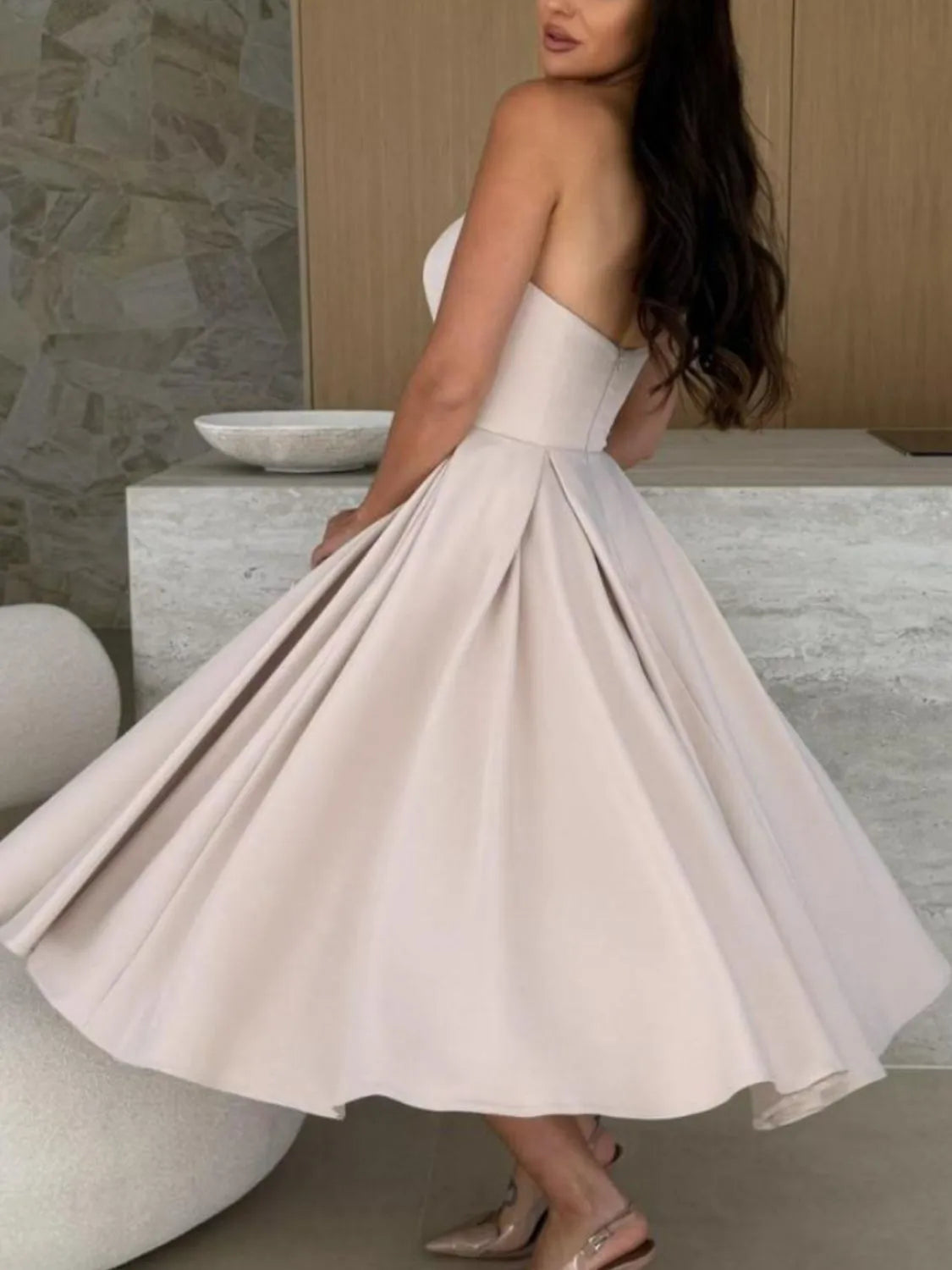 Solid Color Tube Midi Dress