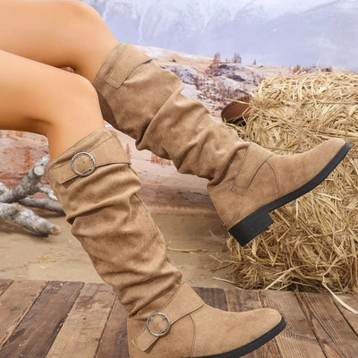 Block Heel Boots with Buckle Detail