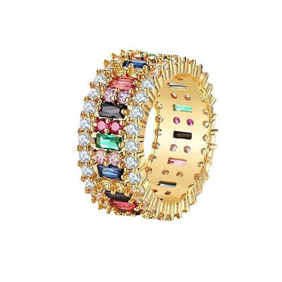 Micro-inlaid Colorful Crystals Ring Geometric Pattern