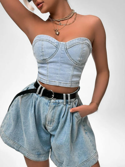 Sweetheart Neck Tube Top and Shorts Denim Set