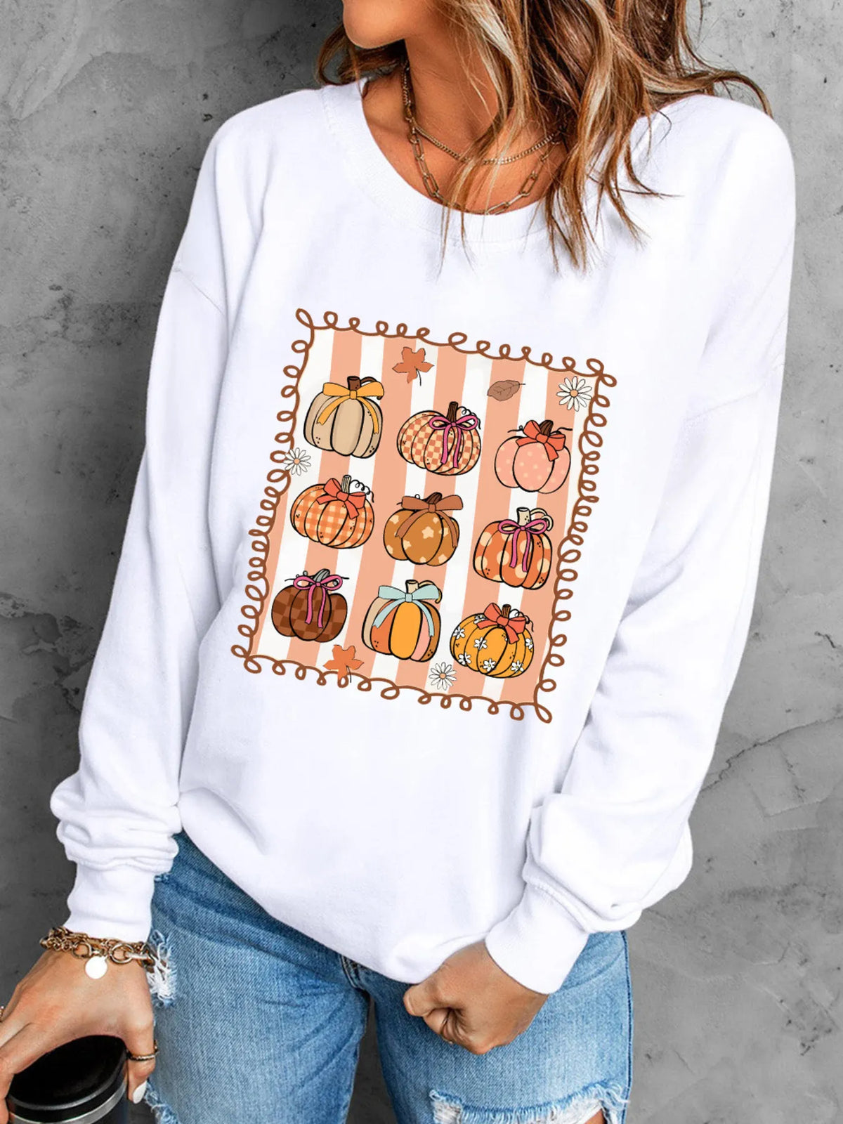 Pumpkin Graphic Round Neck Sweatshirt