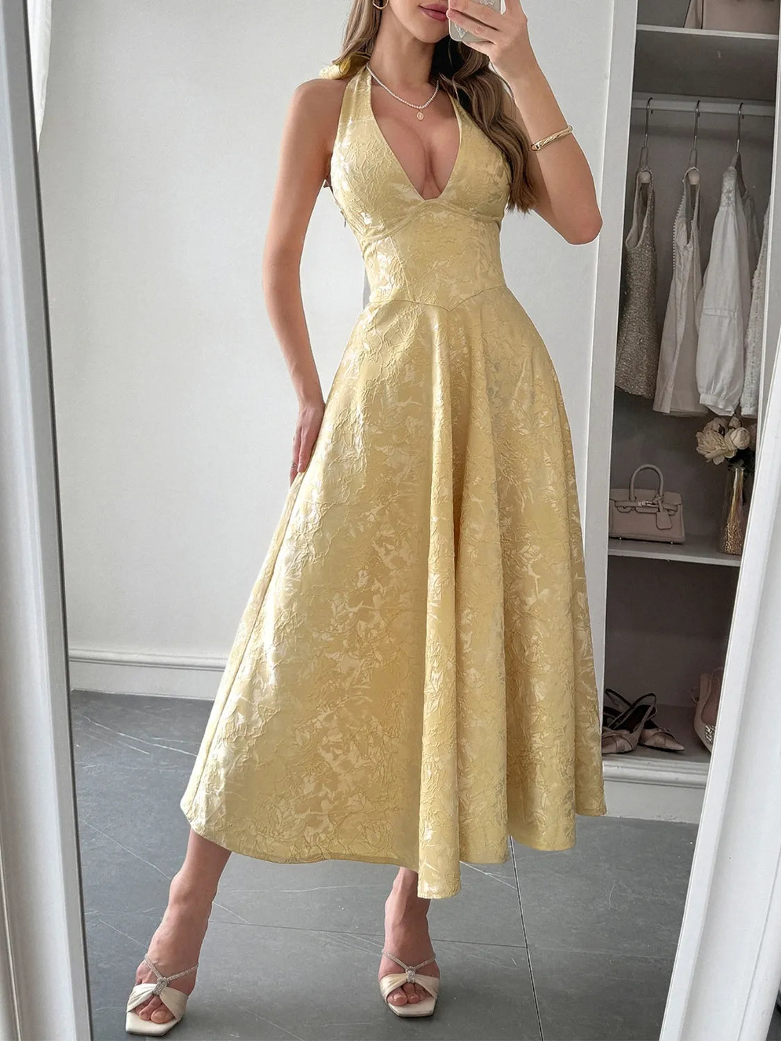 Halter Neck Midi Dress with Pockets