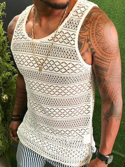 Men's Full Size Openwork Round Neck Tank Plus Size Wear