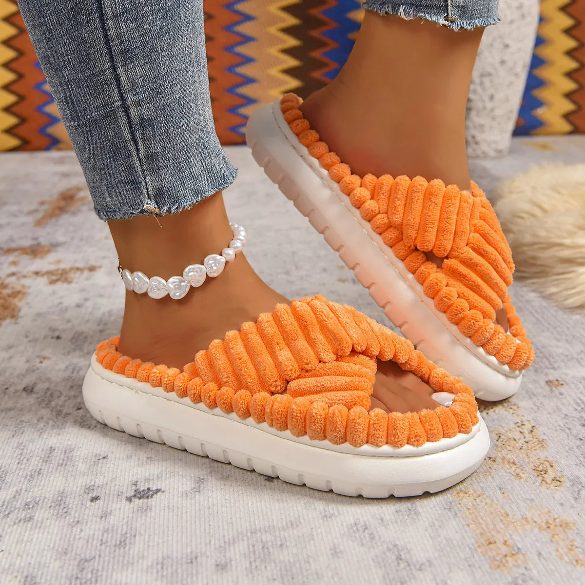 Crisscross Open Toe Platform Slippers