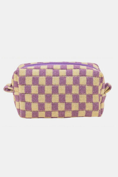 Zenana Checkered Pattern Knitted Cosmetic Pouch for Essentials