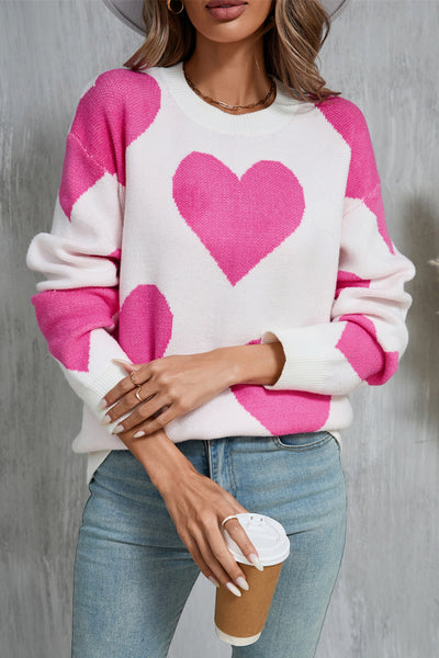 Angel Wings Heart Sweater with Dropped Shoulders and Long Sleeves