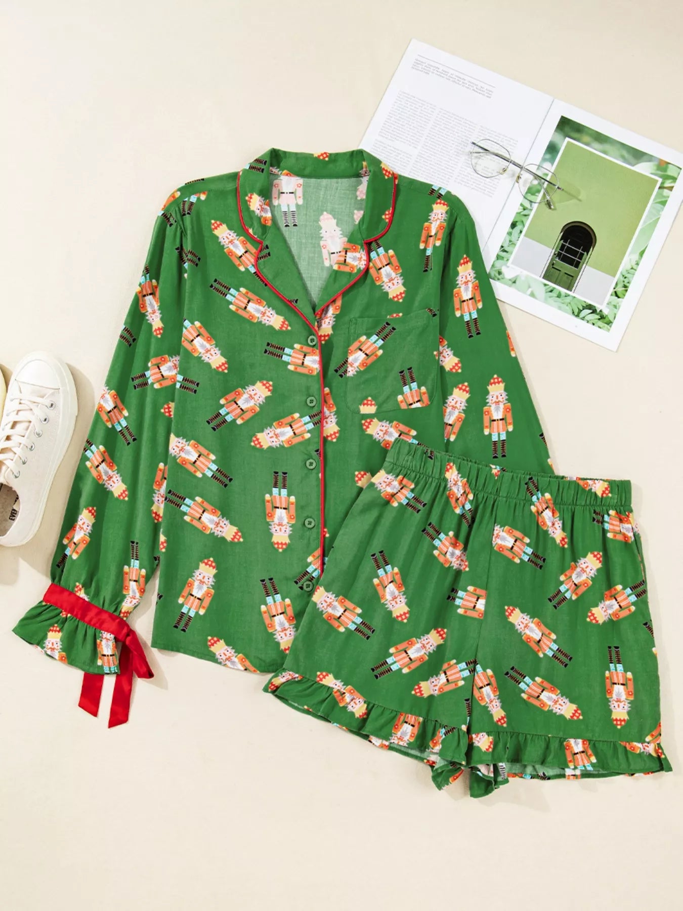 Christmas Nutcracker Button Up Top and Shorts Lounge Set