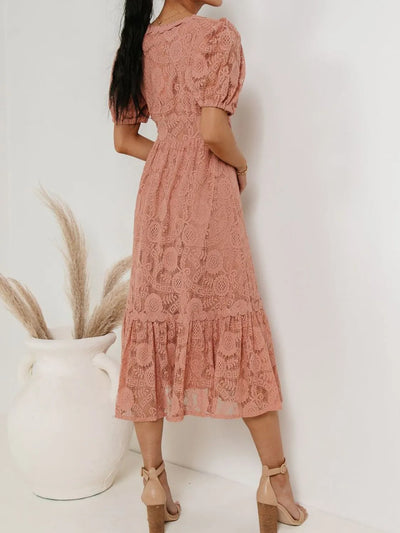 Lace V-Neck Short Sleeve Dress