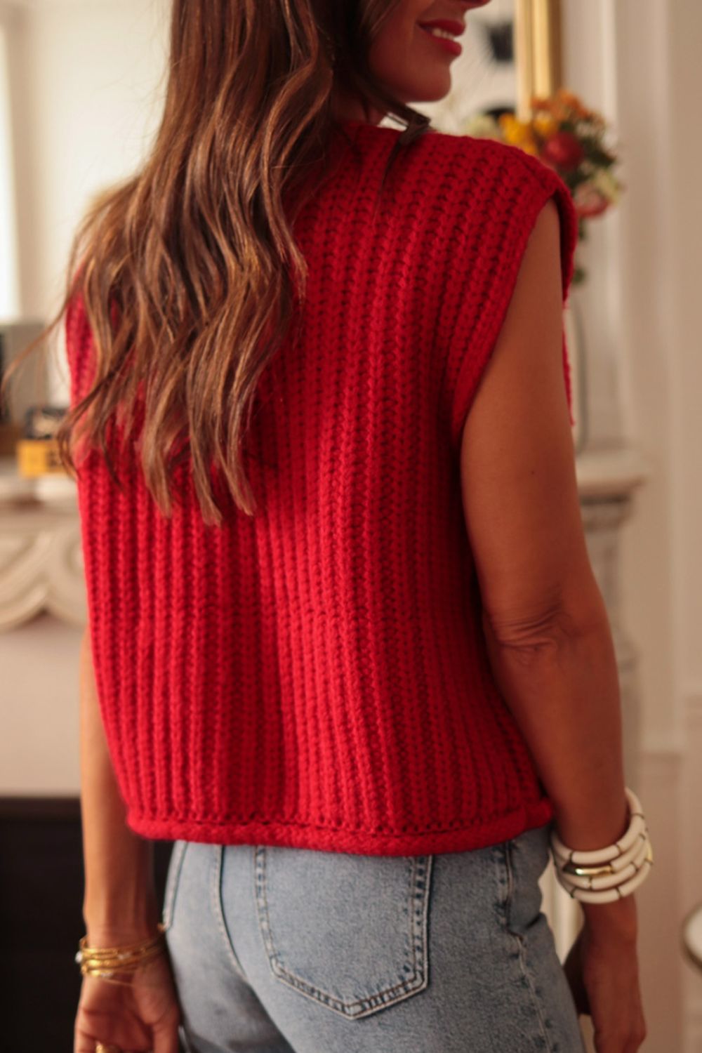 Casual Chunky Knit Button Down Acrylic Sweater Vest