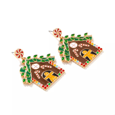 Christmas Gingerbread House Dangle Earrings
