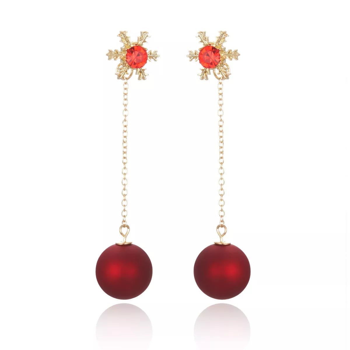 Snowflake Drop Earrings with Red Ball