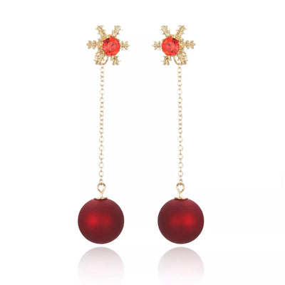 Snowflake Drop Earrings with Red Ball