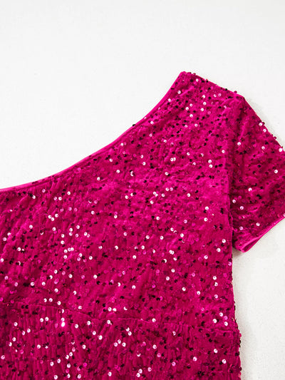 Sequin One-Shoulder Dress with High Slit