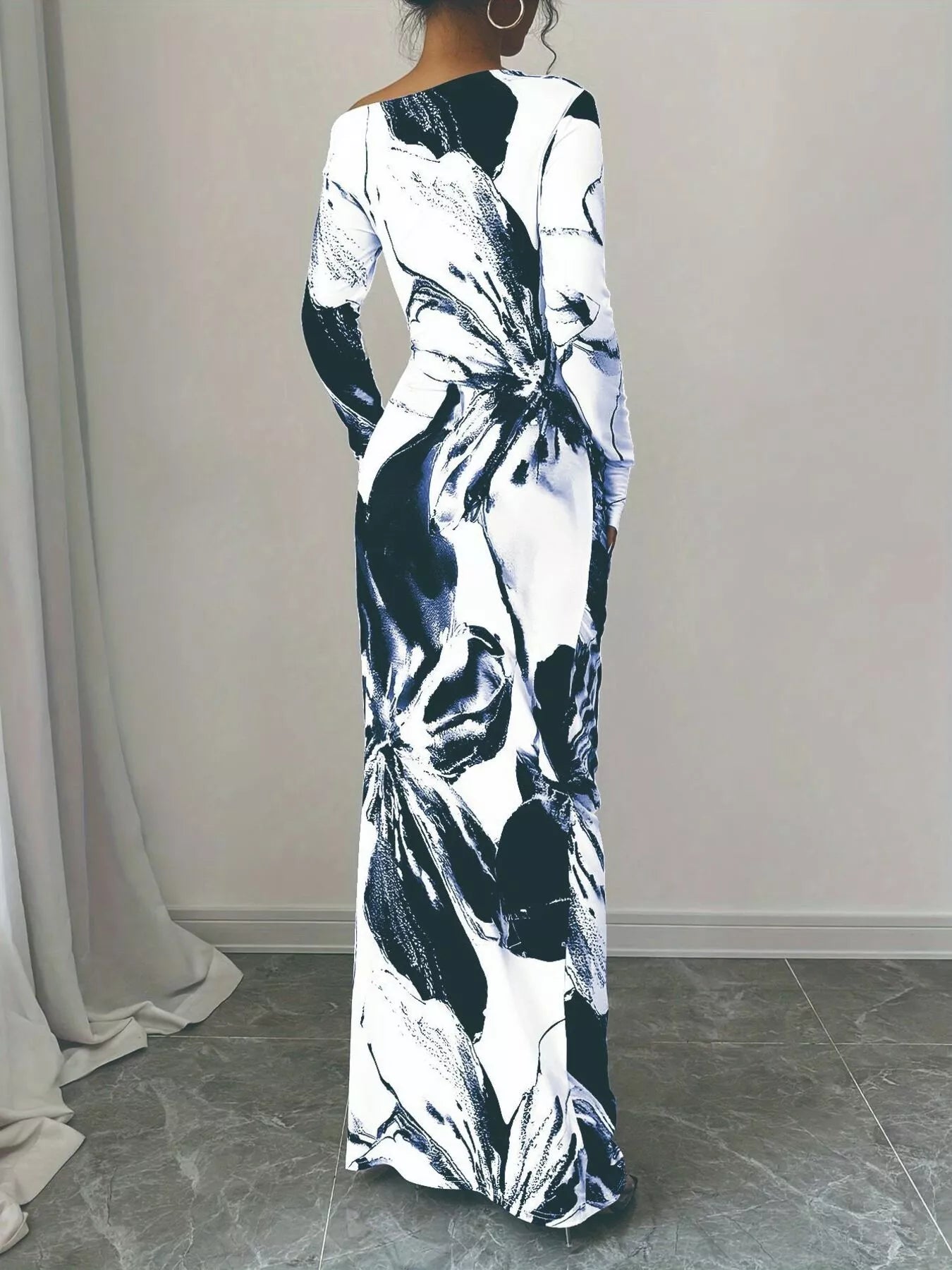 Floral One Shoulder Long Sleeve Maxi Dress