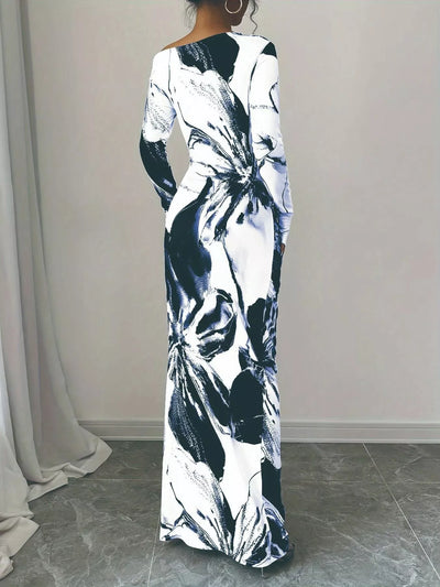 Floral One Shoulder Long Sleeve Maxi Dress