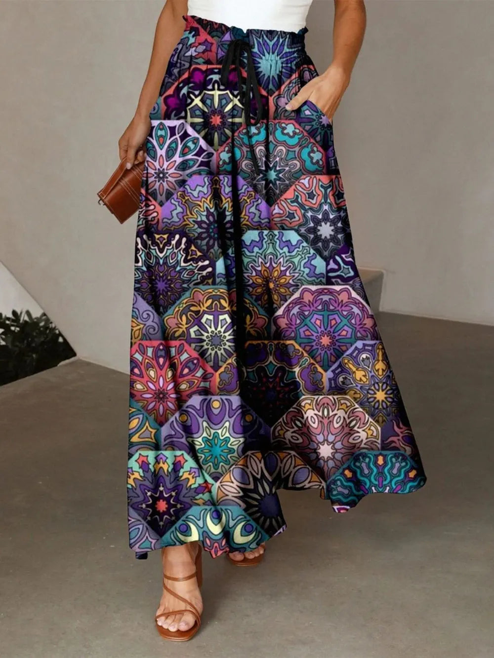 Printed Maxi Skirt with Pockets