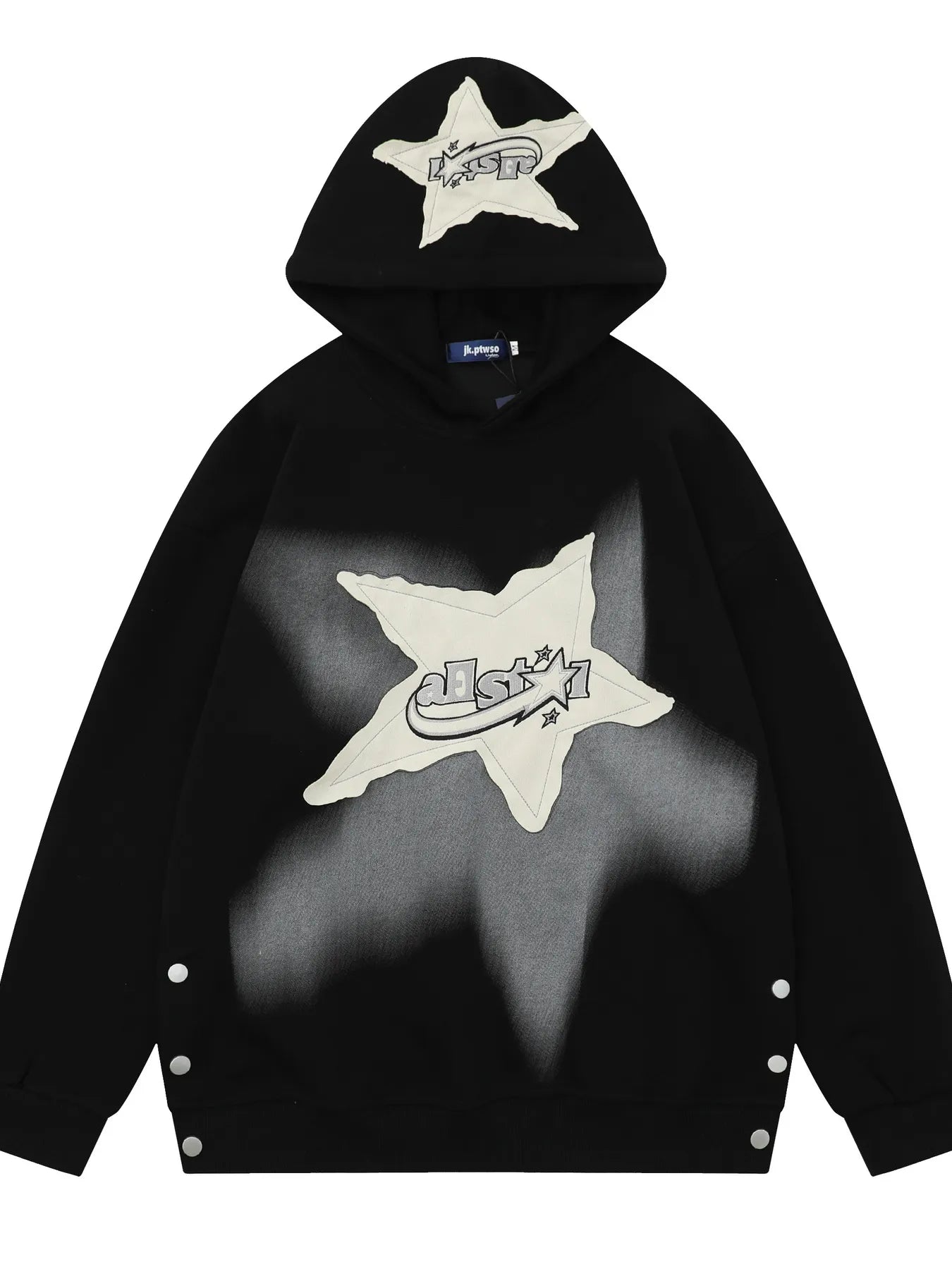 Men's Star Patch Oversized Hoodie with Snap Detail