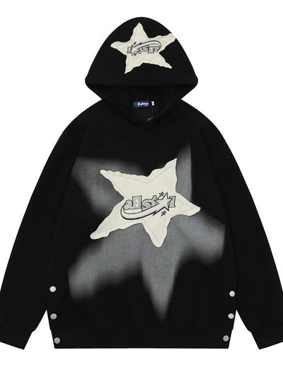 Men's Star Patch Oversized Hoodie with Snap Detail