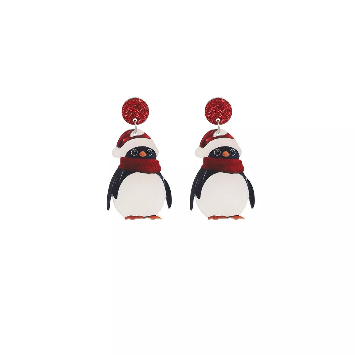 Christmas Penguin Santa Hat Holiday Earrings