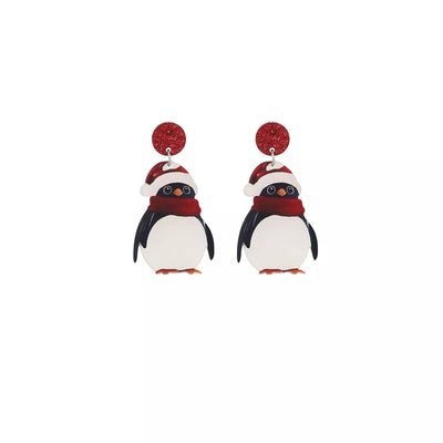 Christmas Penguin Santa Hat Holiday Earrings