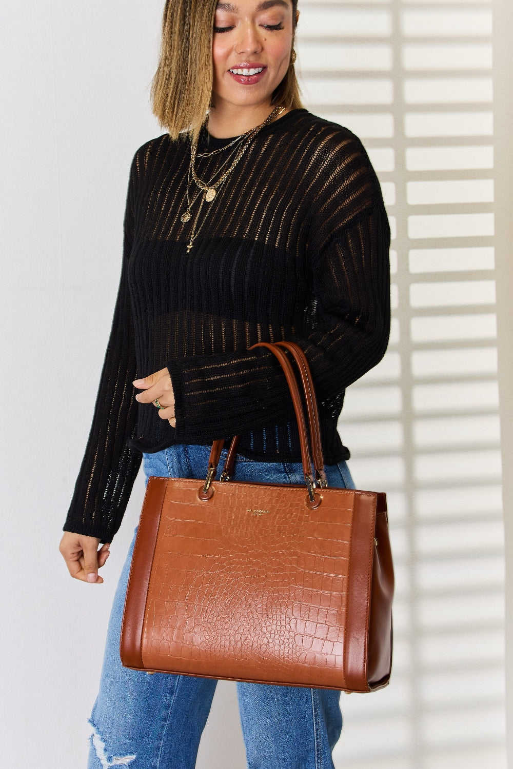 David Jones Texture PU Leather Handbag for Stylish Elegance