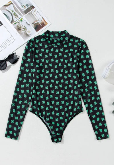 Lucky Clover Mock Neck Long Sleeve Bodysuit