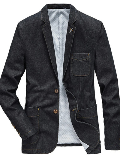 Men's Plus Size Lapel Collar Long Sleeve Denim Blazer